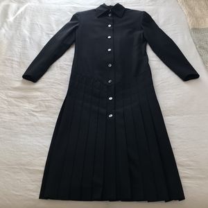 RARE BLACK 80s FRENCH VINTAGE WOOL COAT-DRESS